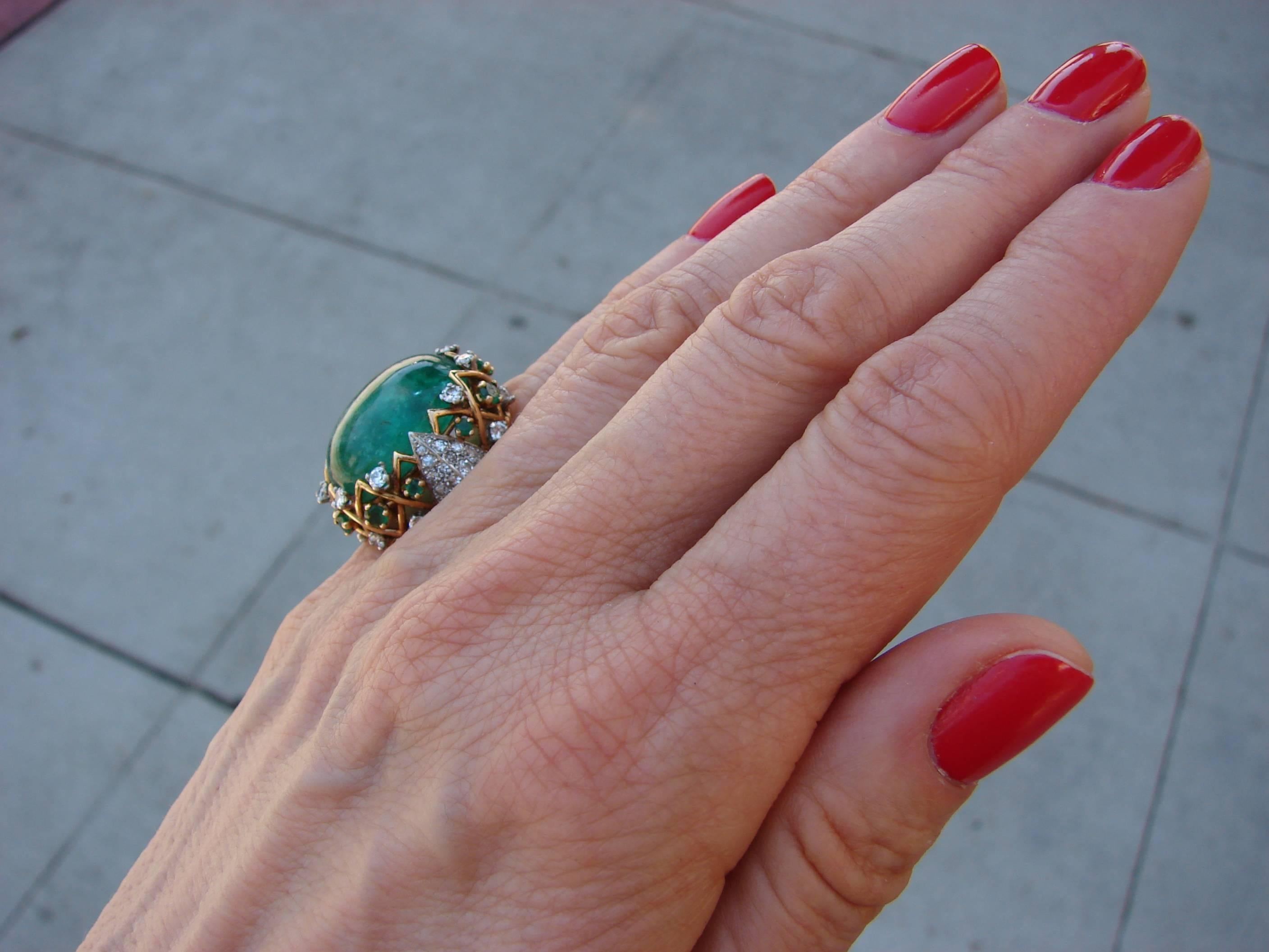Sterle Cabochon Emerald Diamond Gold Ring 5