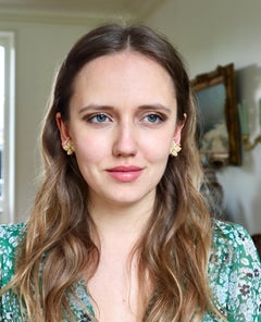 Sterle Clip Earrings Gold and Turquoise Flower Yellow Gold 18 kt Flower 1970