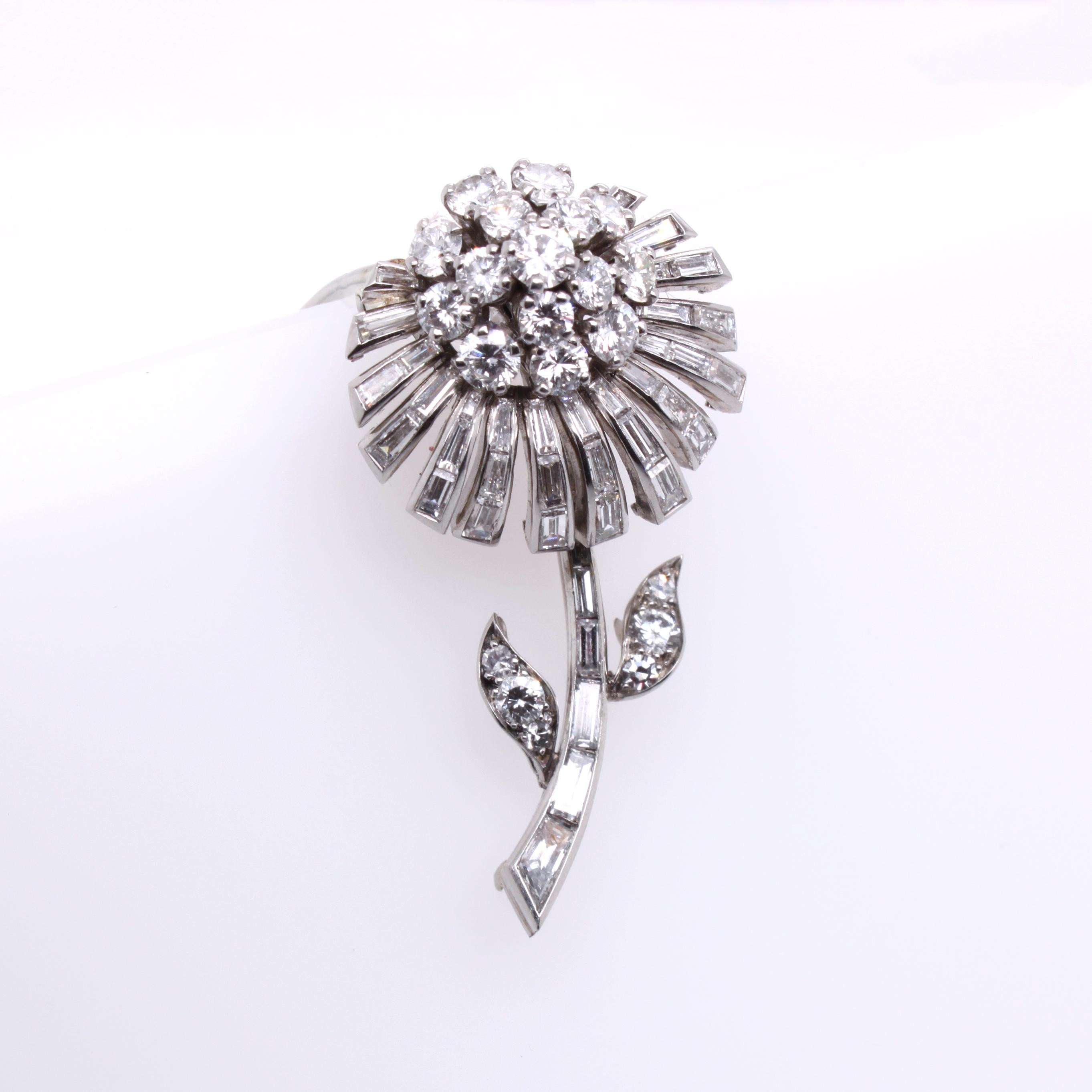 Art Deco Sterlé Diamond Flower Brooch, circa 1950s