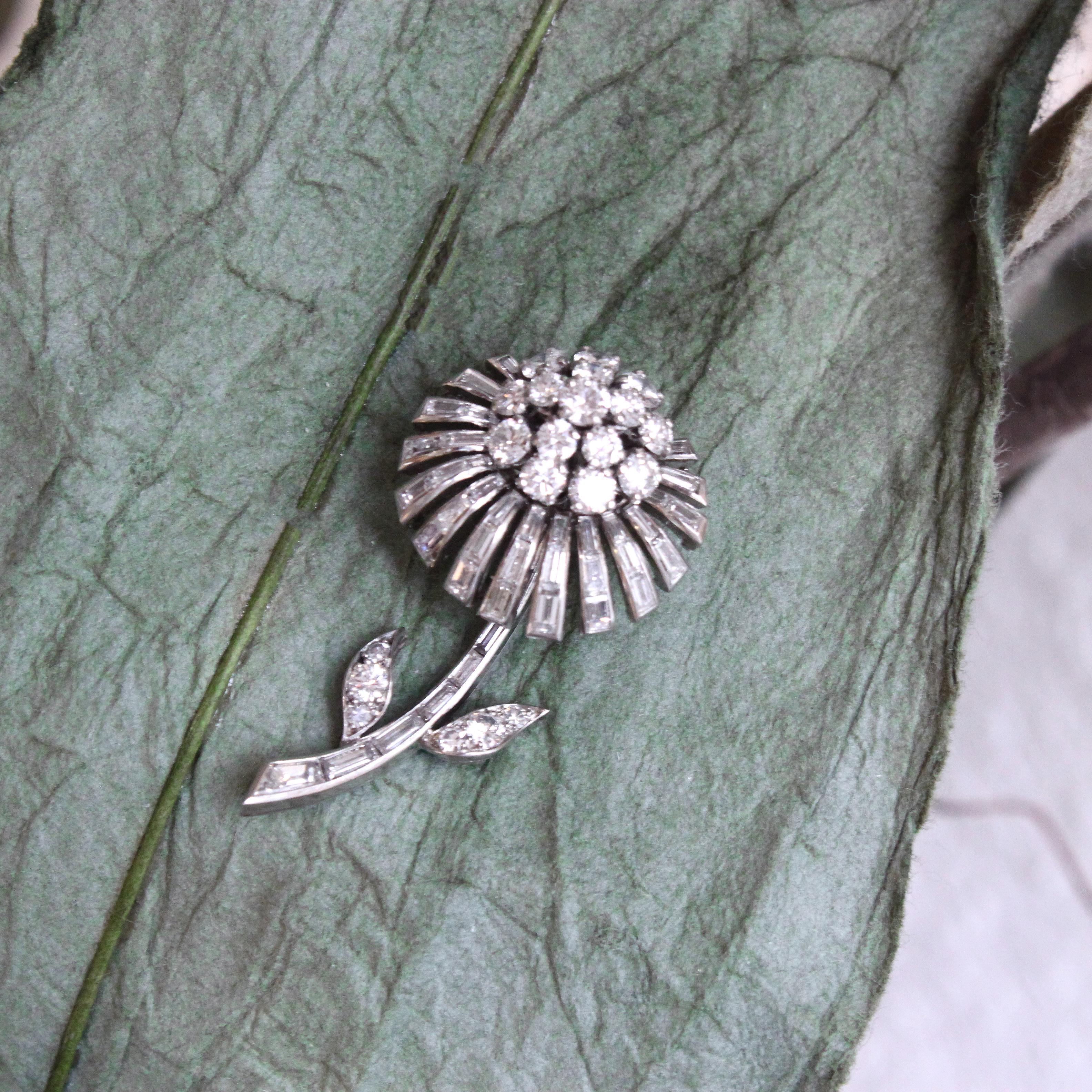 Sterlé Diamond Flower Brooch, circa 1950s 3