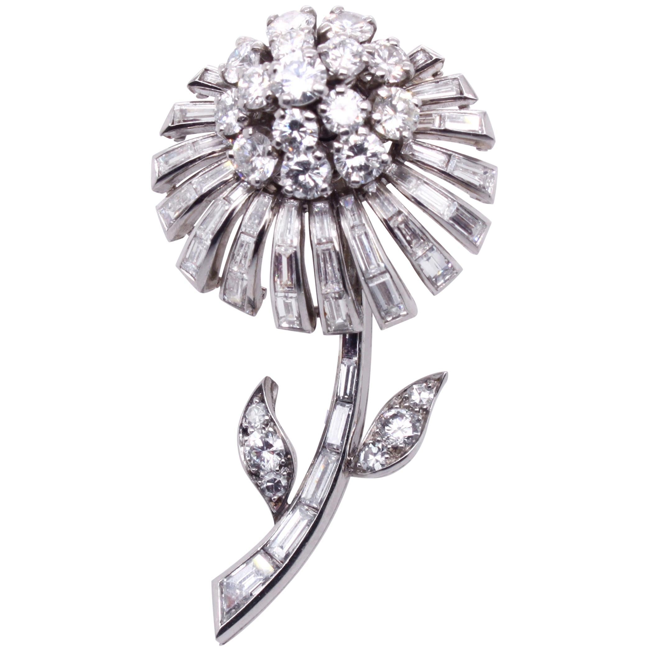 Sterlé Diamond Flower Brooch, circa 1950s