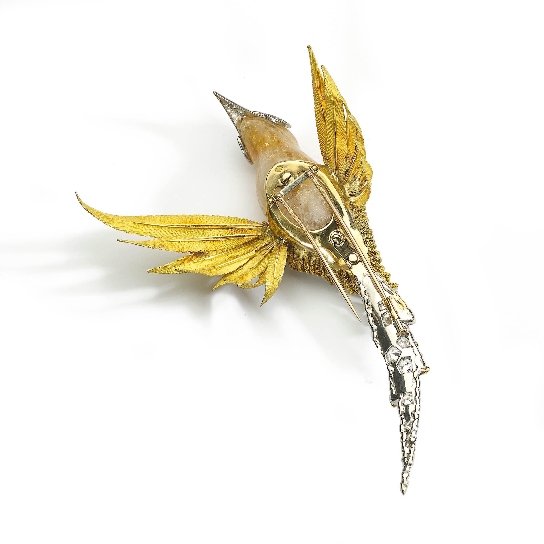 Sterlé Gold Diamond and Gem Set Bird Brooch Circa 1965 1