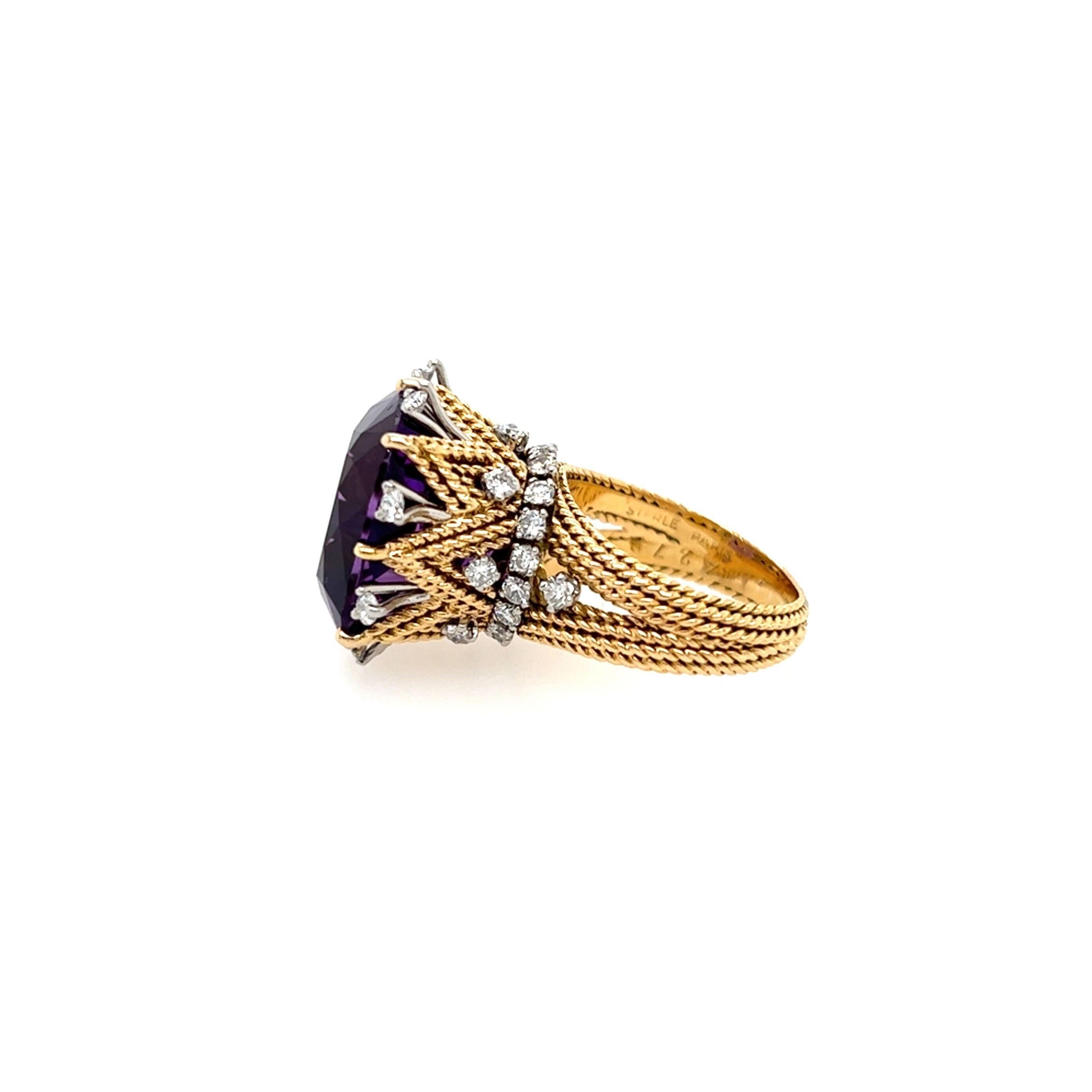 Cushion Cut Sterle Gold, Platinum, Amethyst and Diamond Ring