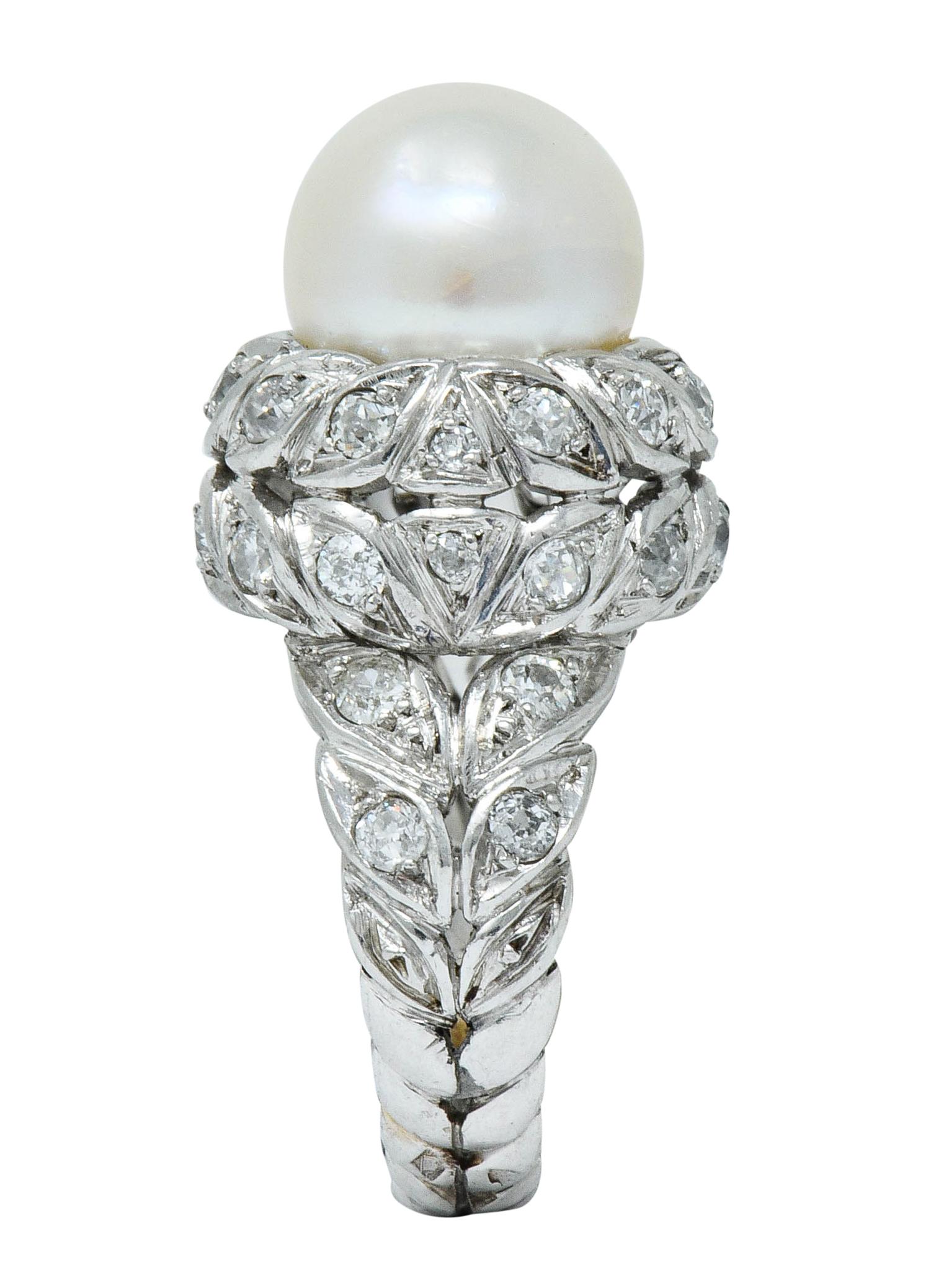 Sterlé Natural Pearl 1.80 Carat Blue and White Diamond Platinum French Ring 3