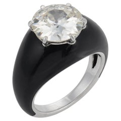 Sterle Paris 3.70 carat old European cut diamond 18k gold enamel engagement ring