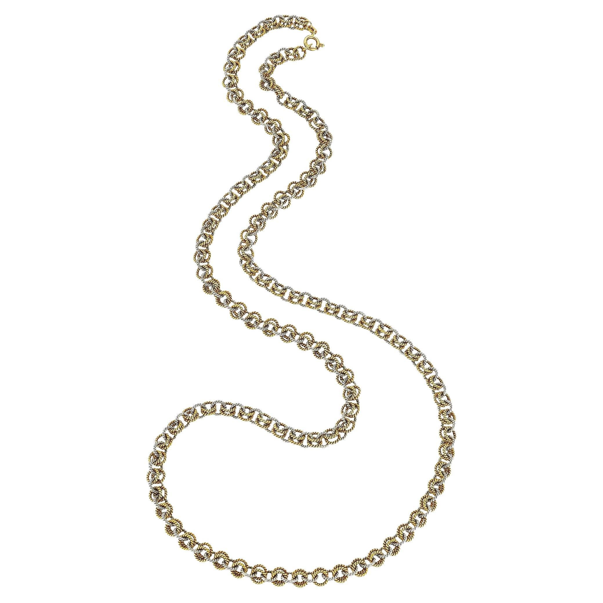 Sterle Paris Bi-Colored White Yellow Gold Round Twisted Link 30" Chain For Sale