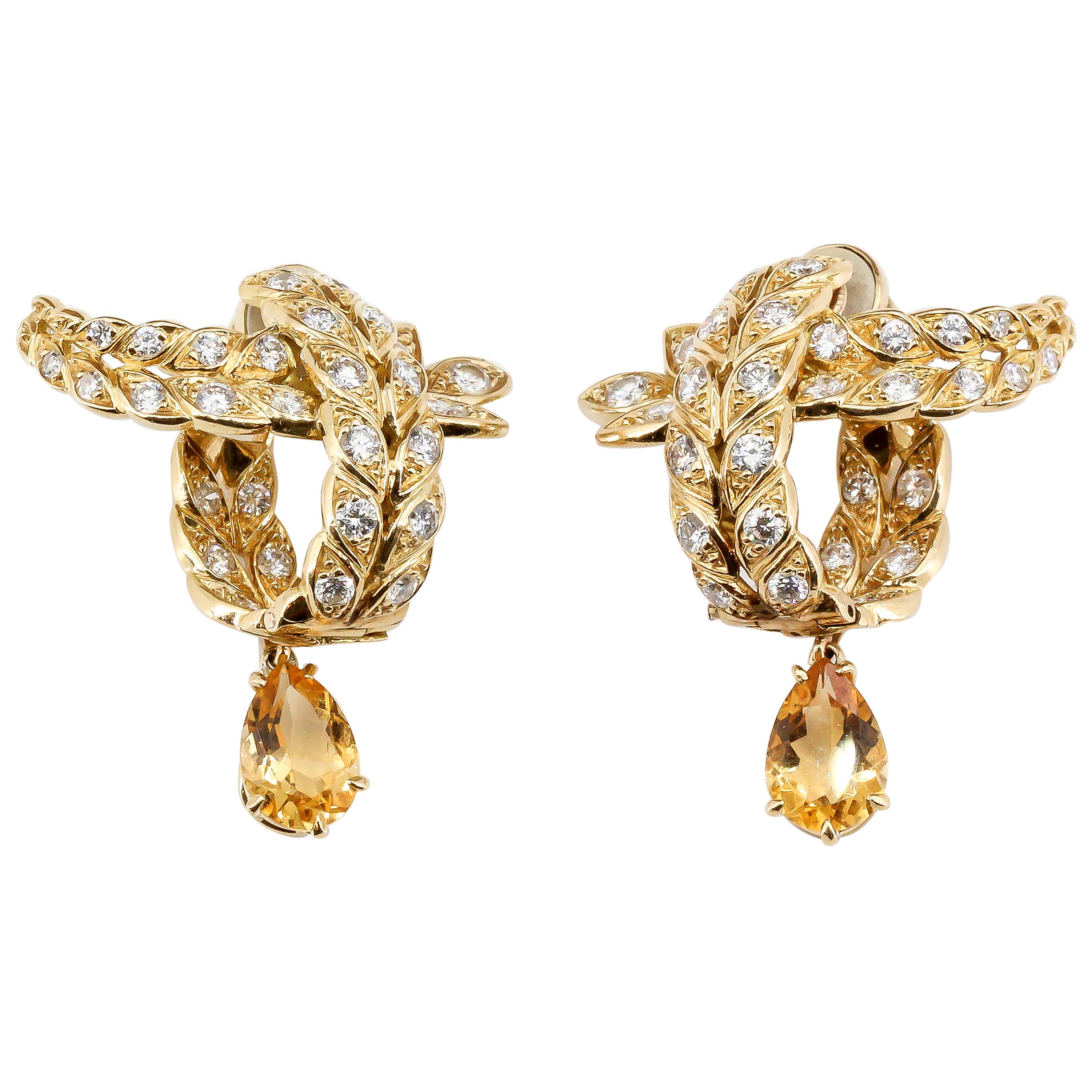 Sterle Paris Citrine, Diamond and 18 Karat Gold Day and Night Earrings