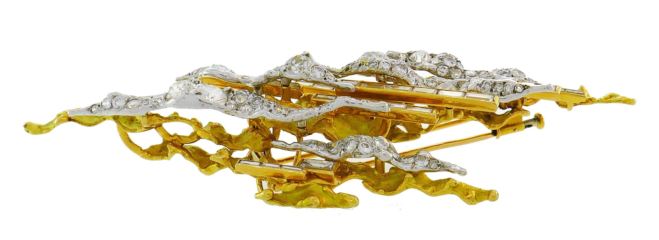 Women's Vintage Sterle Paris Diamond 18k Gold Earrings Clip Brooch Pin Set