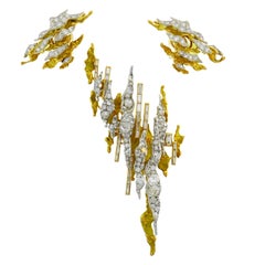 Sterle Paris Diamond Gold Earrings Clip Brooch Pin Set, 1950s