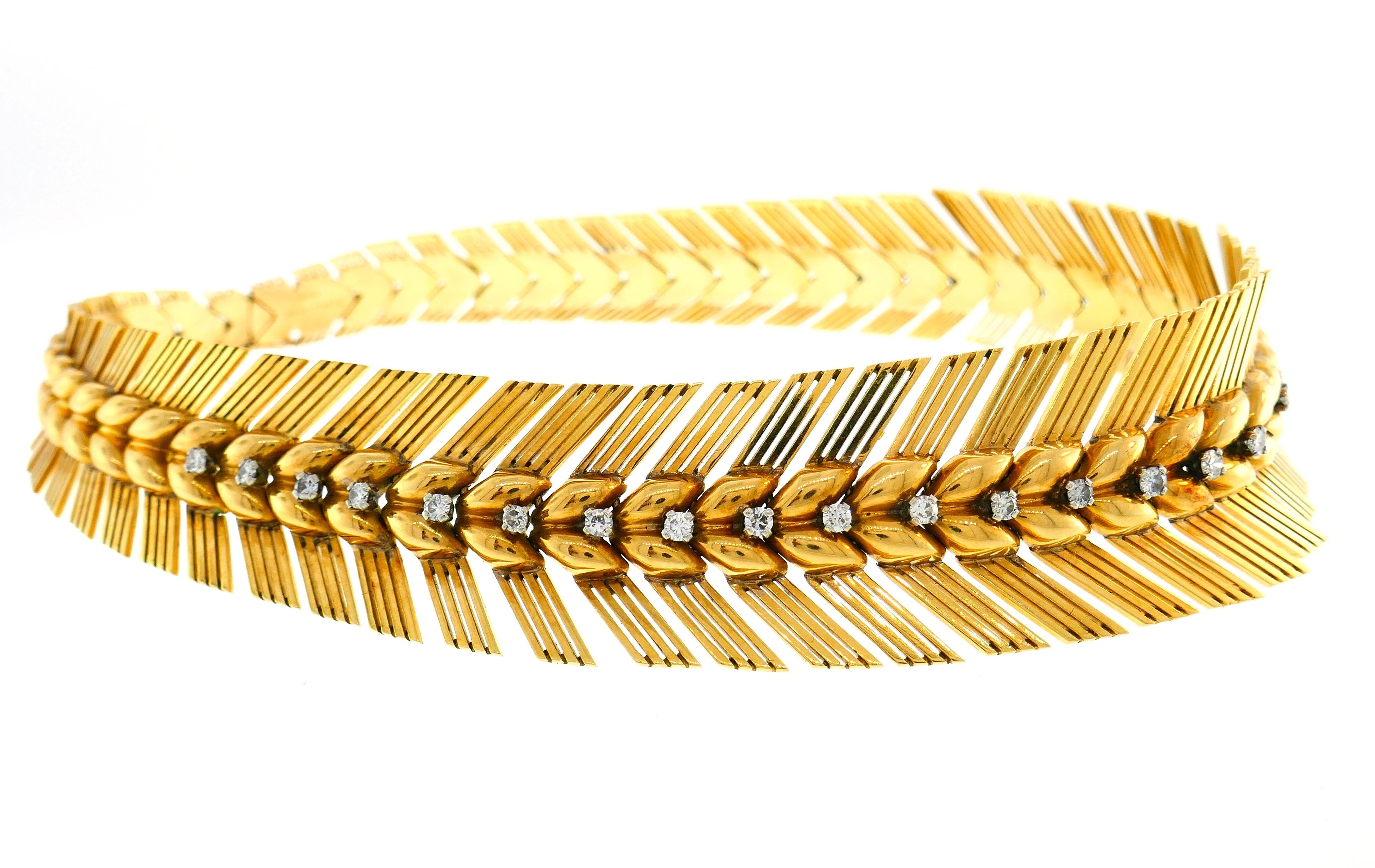 Sterle Paris Diamond Yellow Gold Choker Necklace, 1940s In Good Condition In Beverly Hills, CA