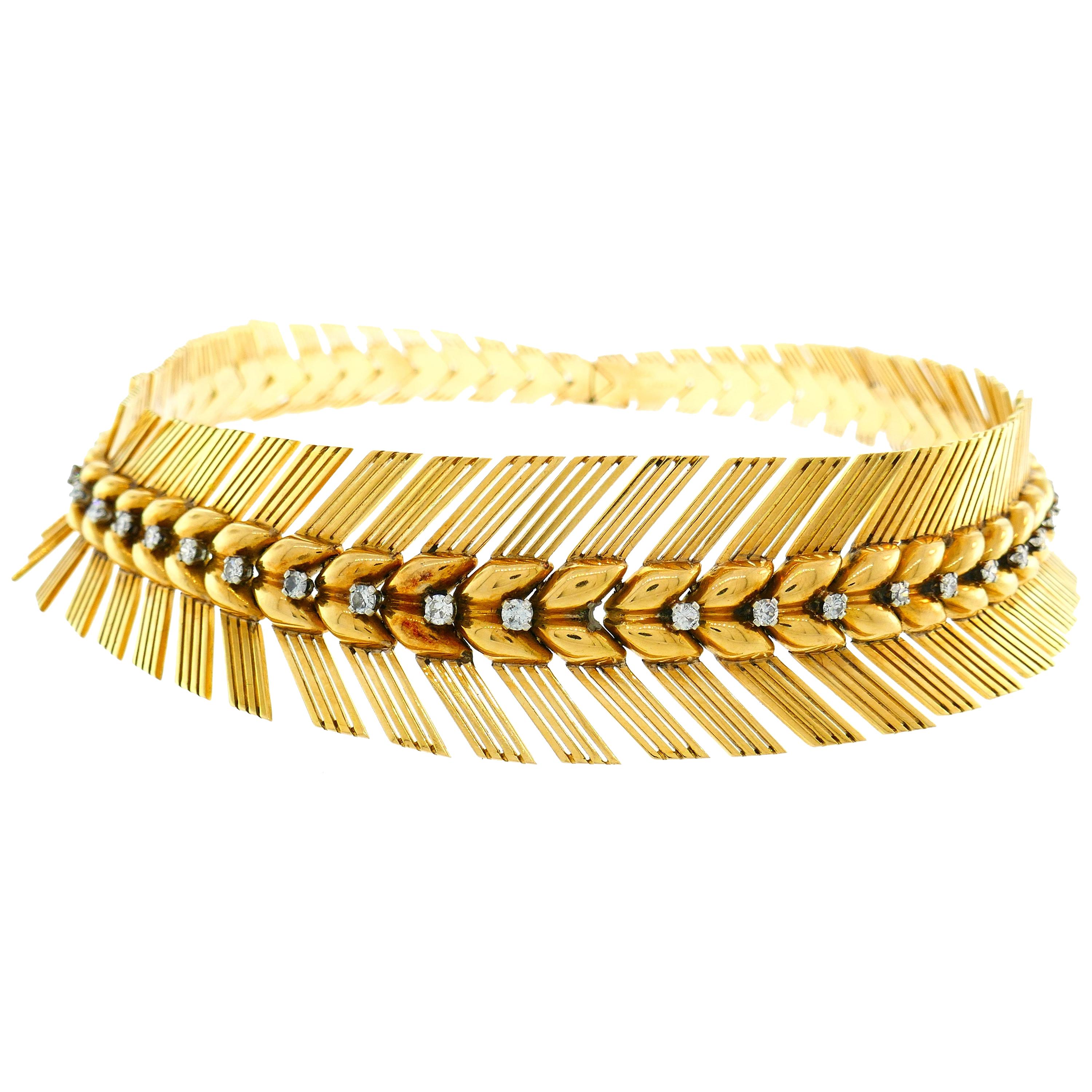 Sterle Paris Diamond Yellow Gold Choker Necklace, 1940s