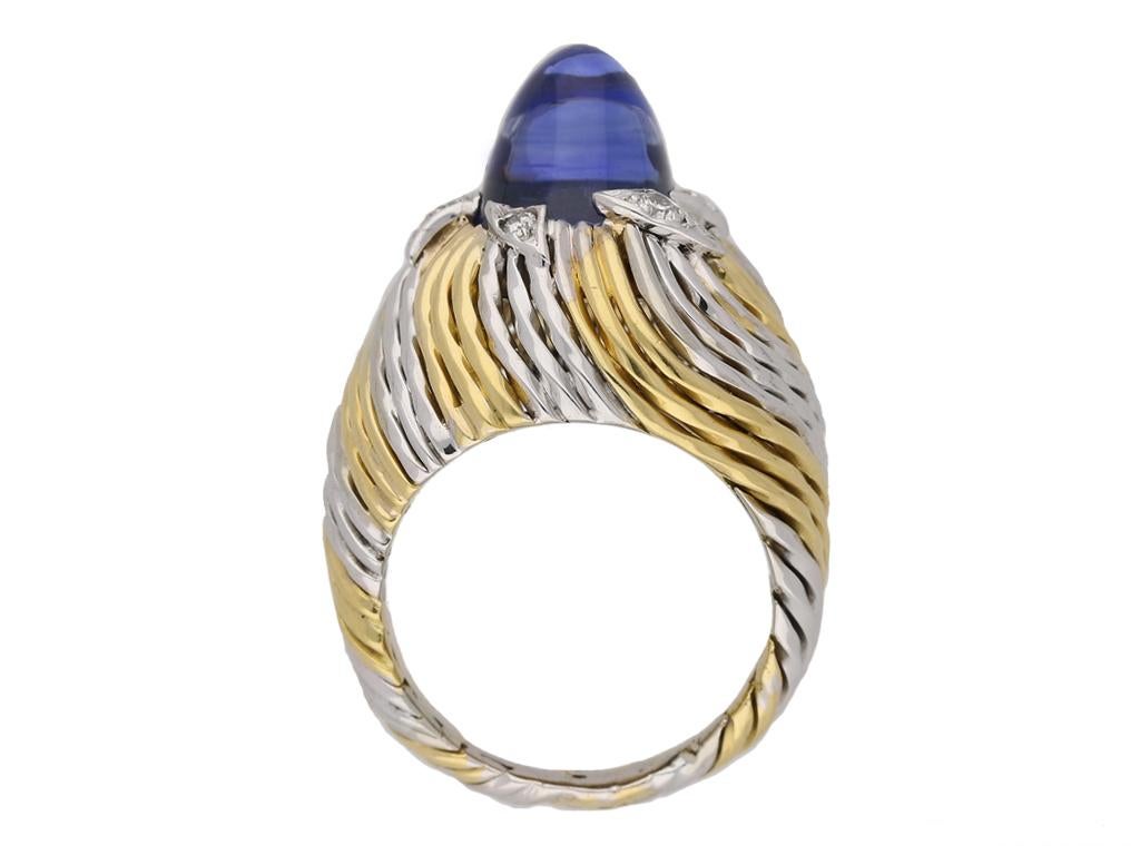 Women's Sterle Paris Natural Unenhanced Cabochon Sapphire and Diamond Ring For Sale