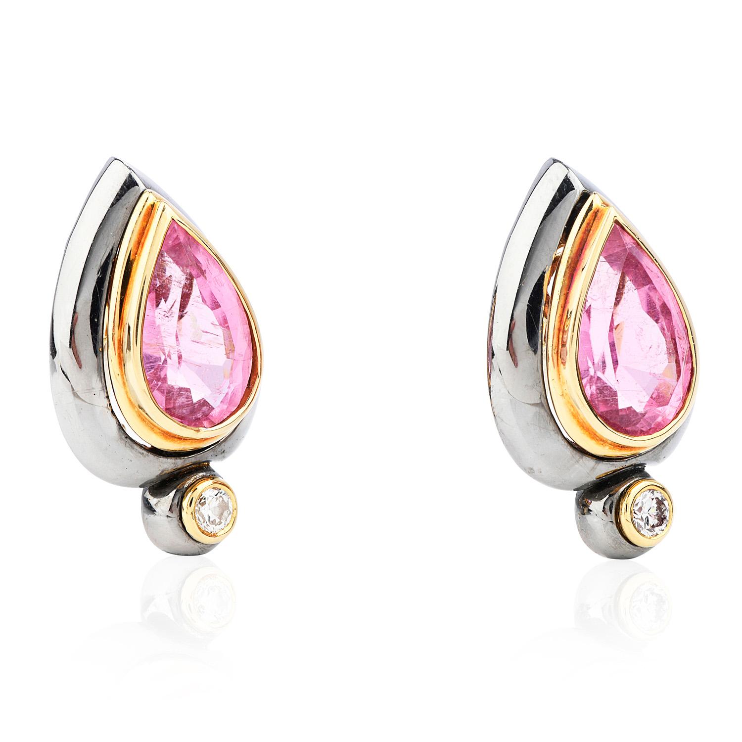 Radiate Femininity with these Delicate AGL Pink Tourmaline Diamonds earrings From Famous Sterle Paris. 

Total approximate weight of 15.4 grams.

Hand- Crafted in solid 18K yellow and oxidized gold,

Compose by (2) Center Stones AGL Certified