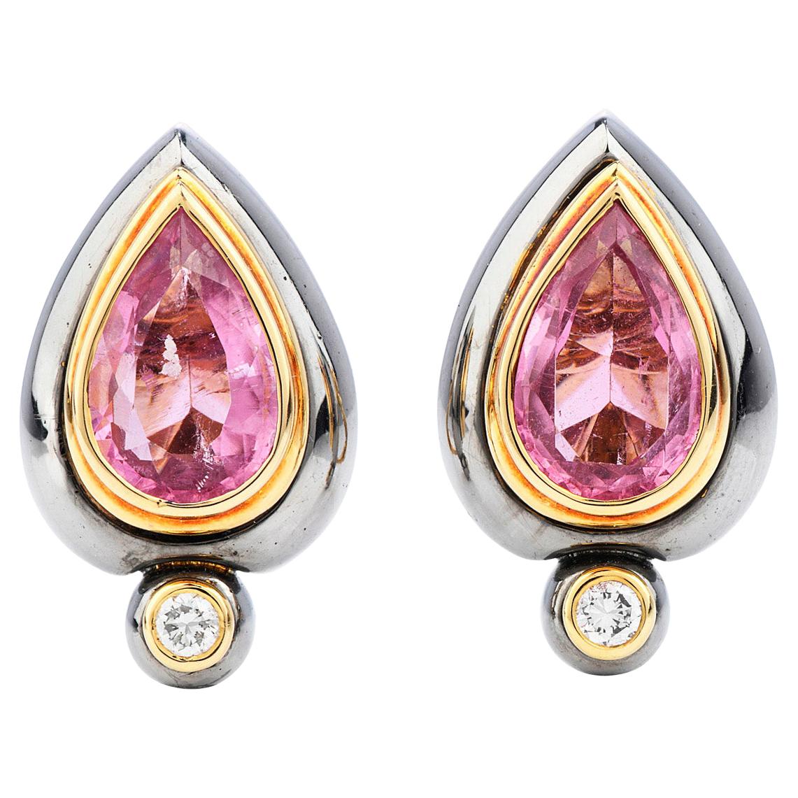 Sterle Paris Tourmaline Diamonds 18K French Clip on Earrings