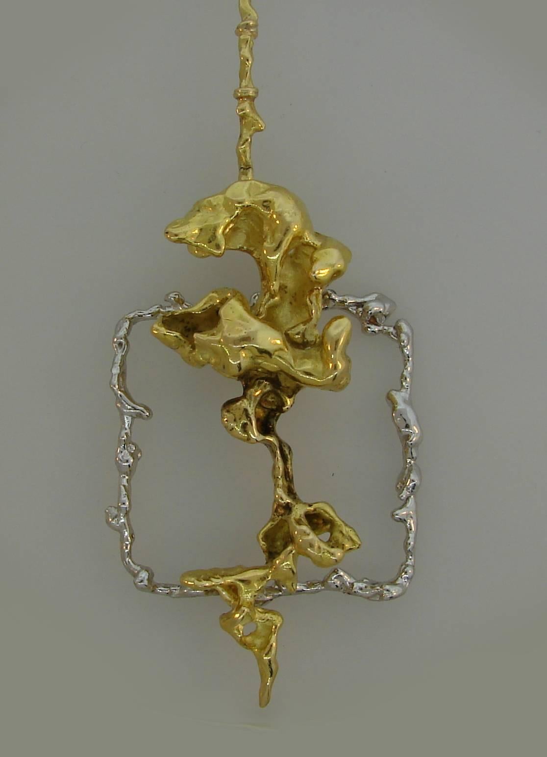 Women's or Men's Sterle Paris Two-Tone Gold Pendant Necklace, 1950s For Sale