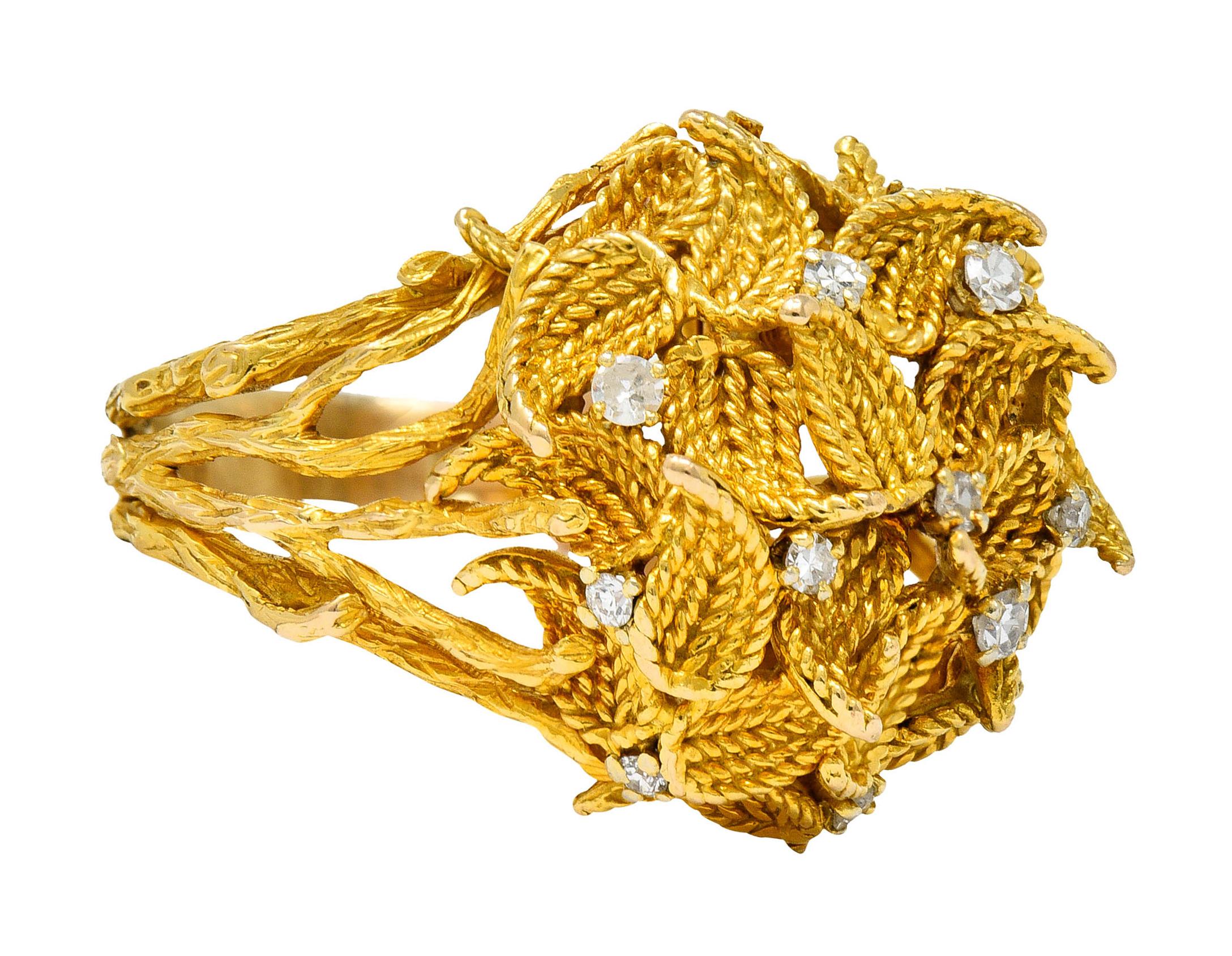 Contemporary Sterle Paris Vintage Diamond Foliate Bouquet Statement Ring