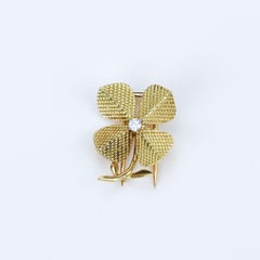 Sterle Vintage Gold and Diamond Four Leaf Clover Brooch