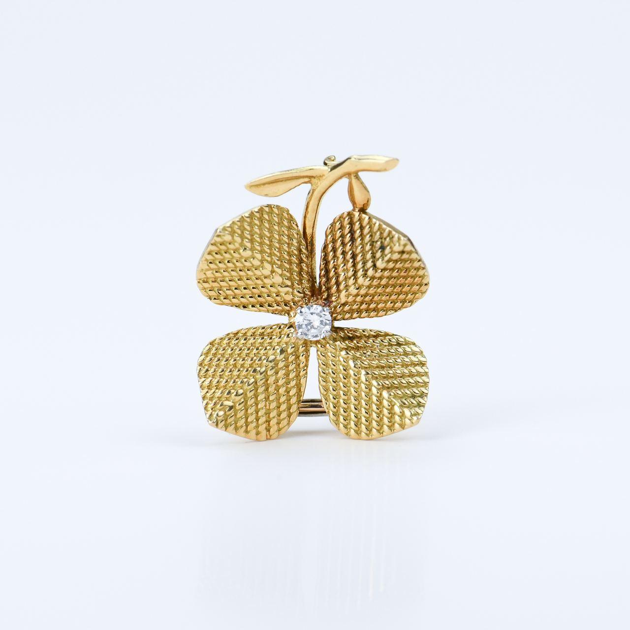 Sterle Vintage Gold and Diamond Four Leaf Clover Brooch 2