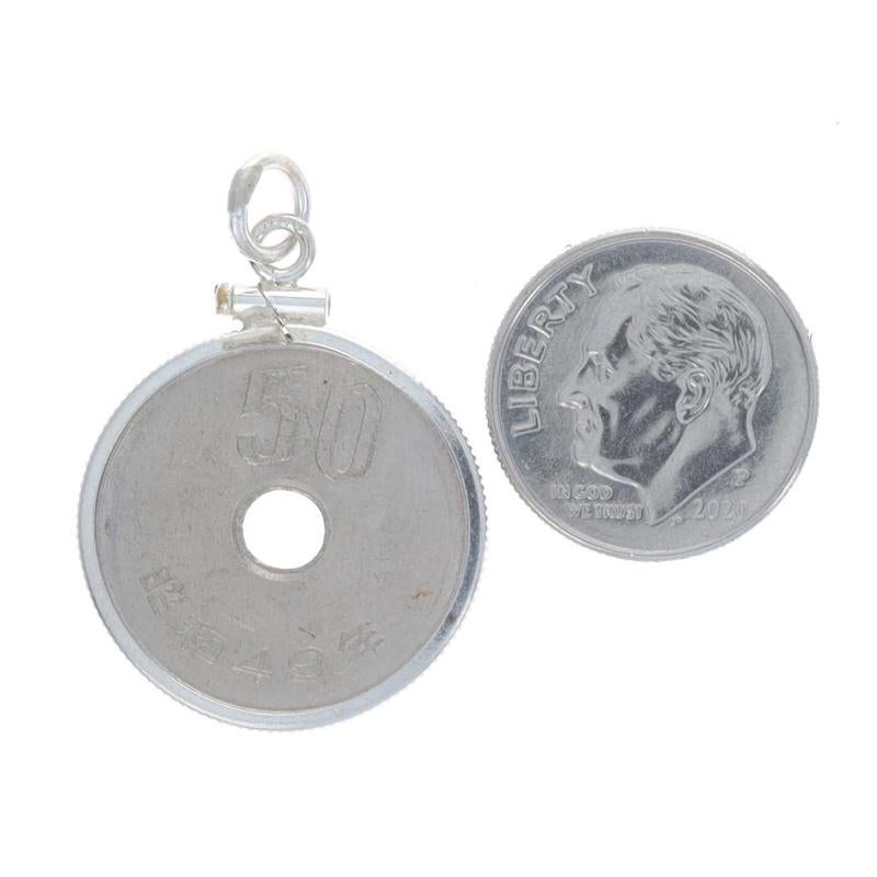 Women's or Men's Sterling 1974 Authentic Japanese 50 Yen Coin Pendant 925 & Silver Toned Era 49