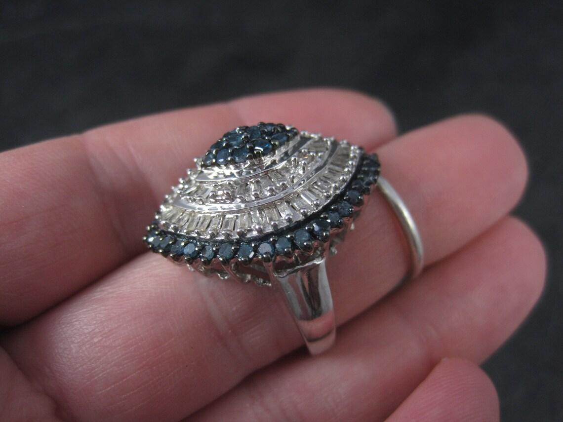 2 Karat Blauer und weißer Diamantring aus Sterlingsilber Größe 7 4