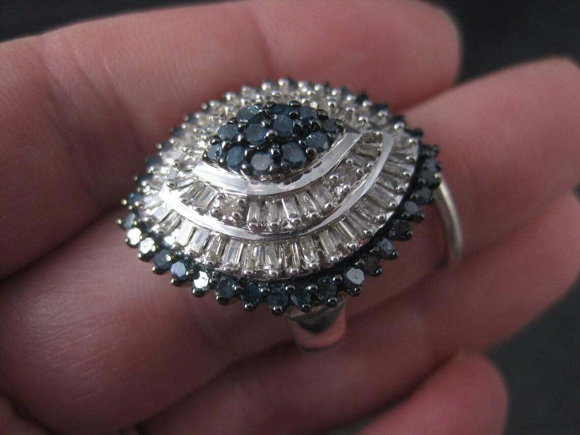 2 Karat Blauer und weißer Diamantring aus Sterlingsilber Größe 7 5