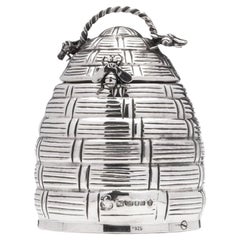 Sterling 925 silver beehive honey pot with a spoon