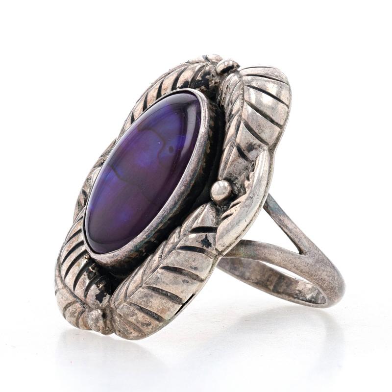Women's Sterling Abalone under Resin Southwestern Cocktail Solitaire Ring 925 Feathers For Sale
