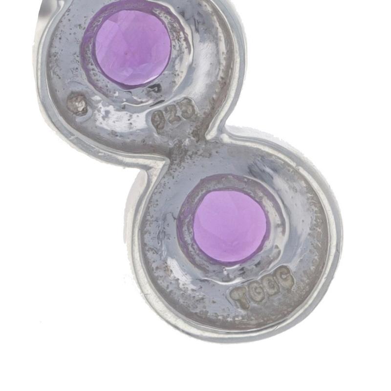Women's Sterling Amethyst & Diamond Three-Stone Drop Earrings 925 1.80ctw Halo-Inspired For Sale