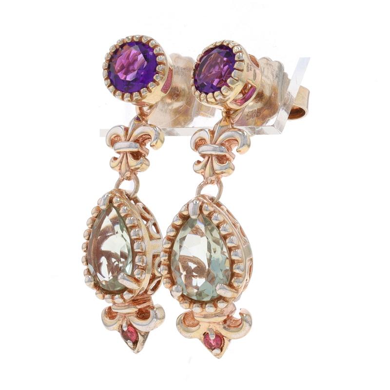 Sterling Amethyst Prasiolith Granat Fleur-de-Lis Ohrringe 925 Umwandelbare Ohrstecker-Dangle (Rundschliff)