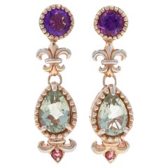 Sterling Amethyst Prasiolite Garnet Fleur-de-lis Earrings 925 Convert StudDangle