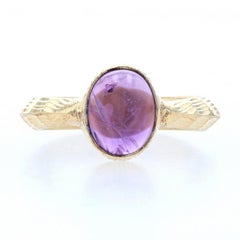 Sterling Amethyst Solitaire Ring - 925 Gold Plated Oval 1.75ct Knife-Edge Size 5