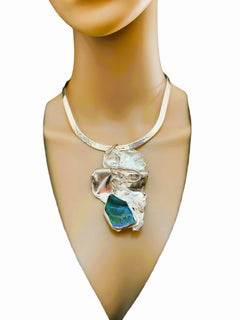 Sterling & Ancient Roman Glass Brooch Pendant by Jackie Cohen w Cuff Necklace