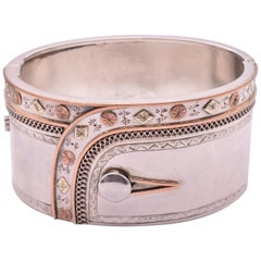 Sterling and 3 Color Gold Bangle Whimsically Depicted as a "Cuff"