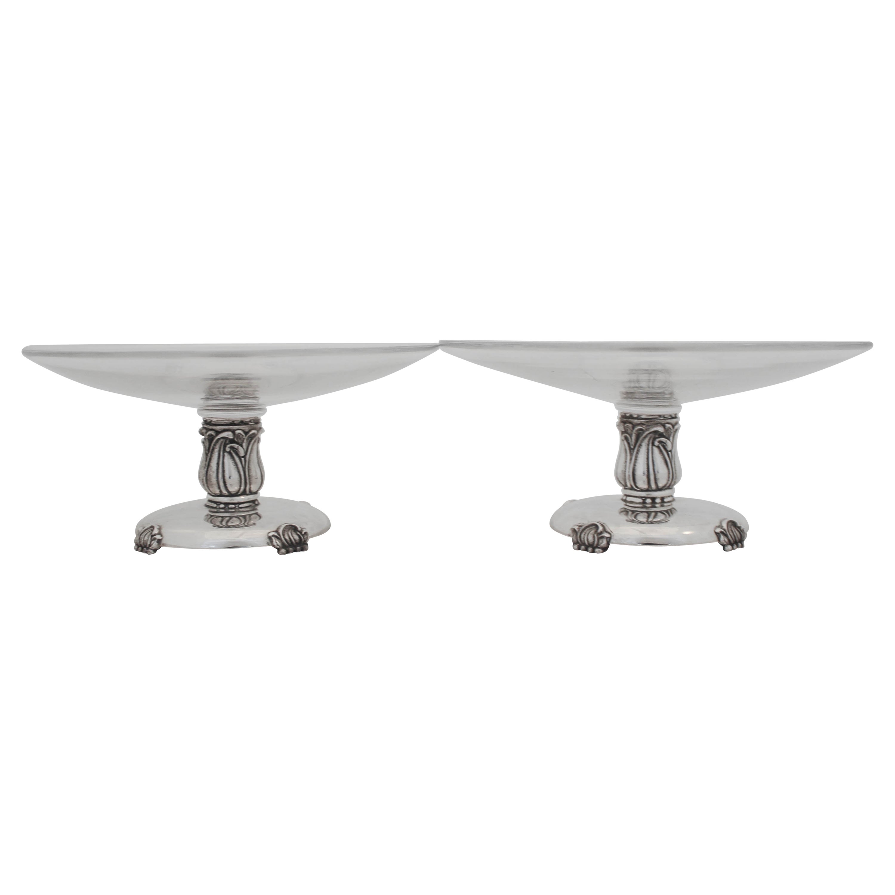 Sterling and Crystal Art Deco Compotes