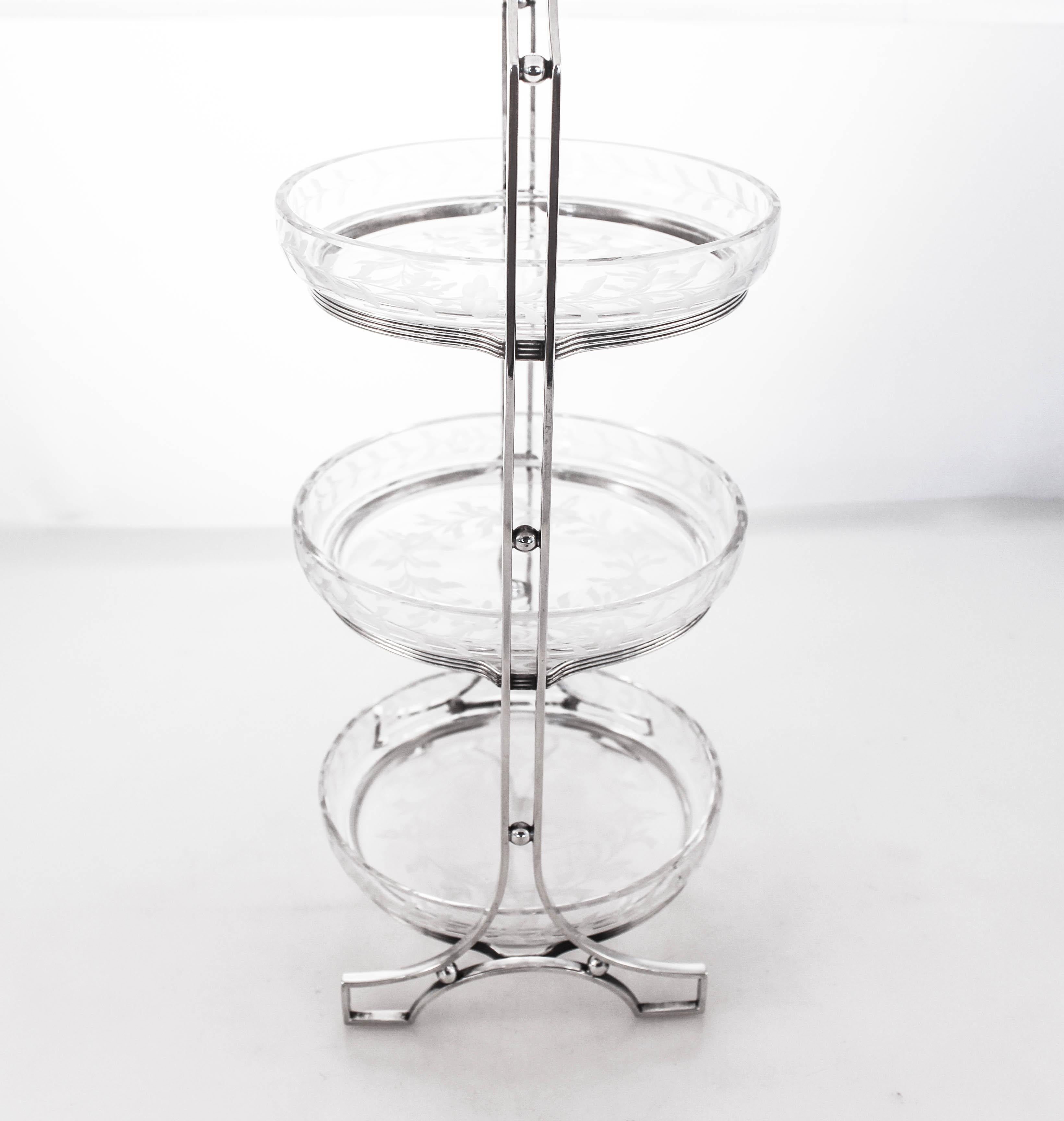 Sterling Silver Sterling and Crystal Three-Tier Server