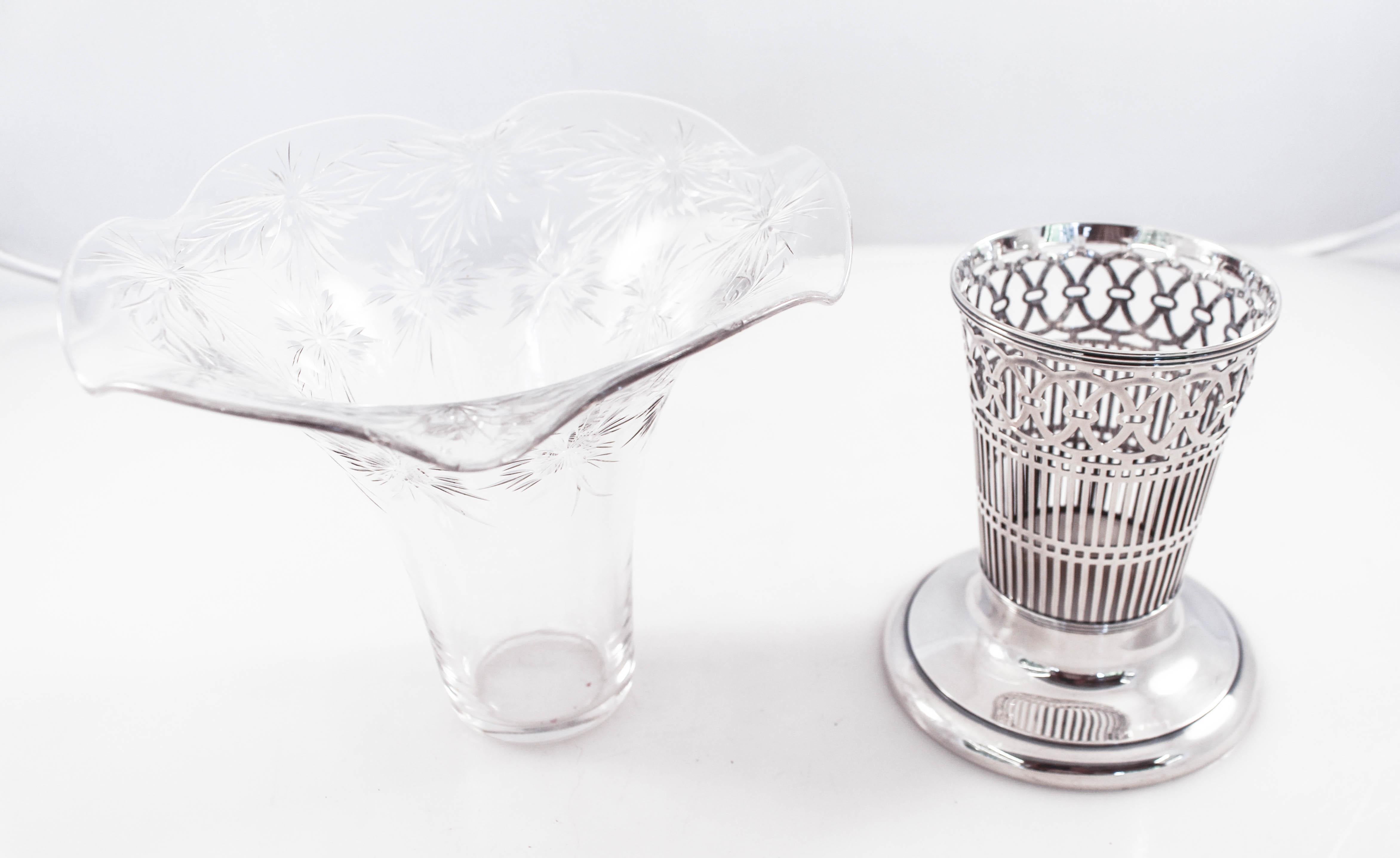 Early 20th Century Sterling and Crystal Vase