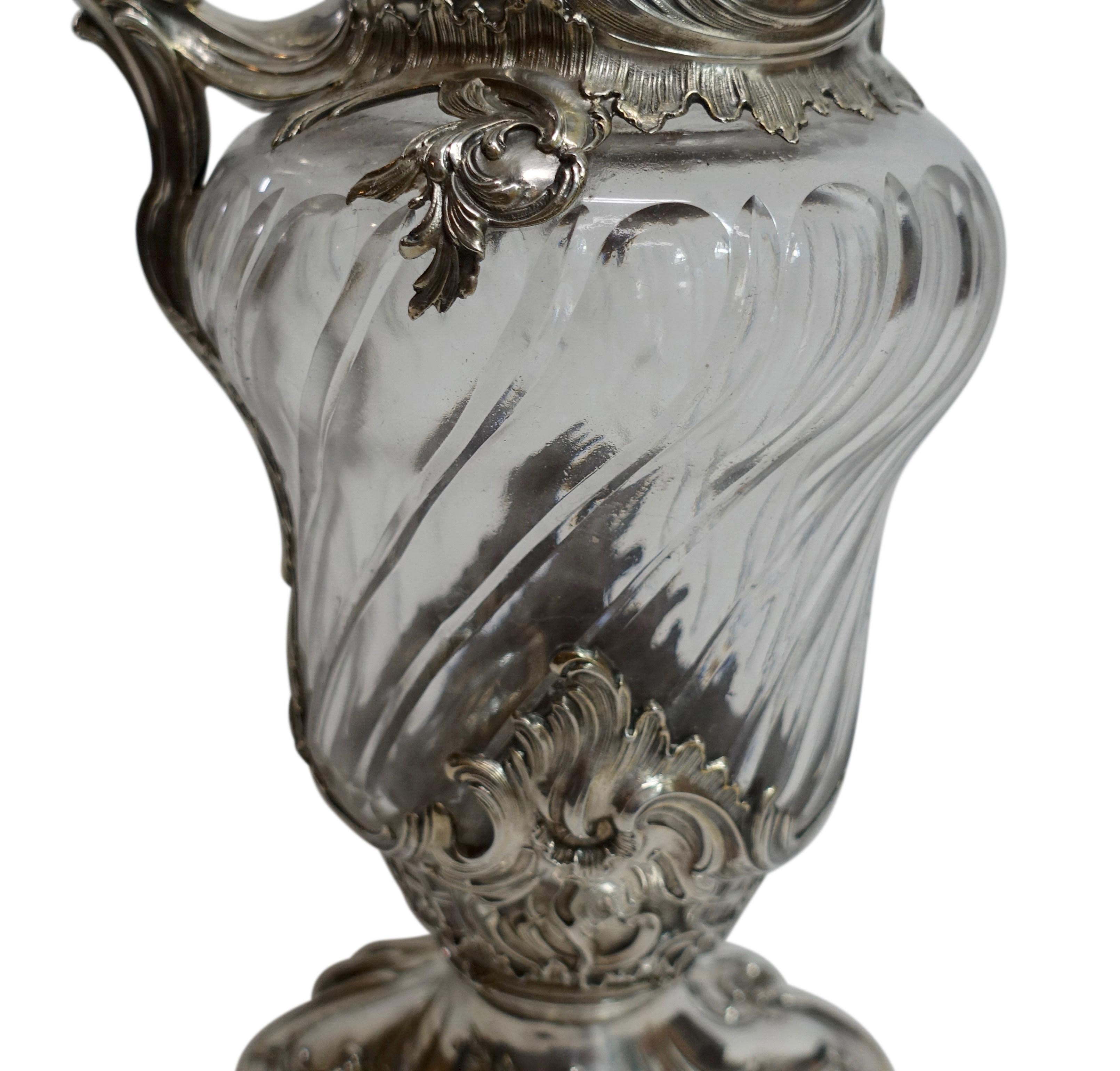 Sterling and Cut Glass Claret Pitcher, French, 19th Century 1