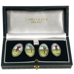 Sterling and Enamel Golfer Theme Cufflinks