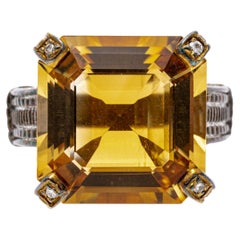 Sterling and Gold Square Citrine 'App. 13.74 Cts' and Diamond Ring