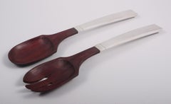 Sterling and Hardwood Taxco Modernist Salad Servers