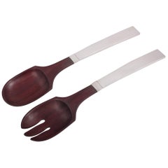 Sterling and Hardwood Taxco Modernist Salad Servers
