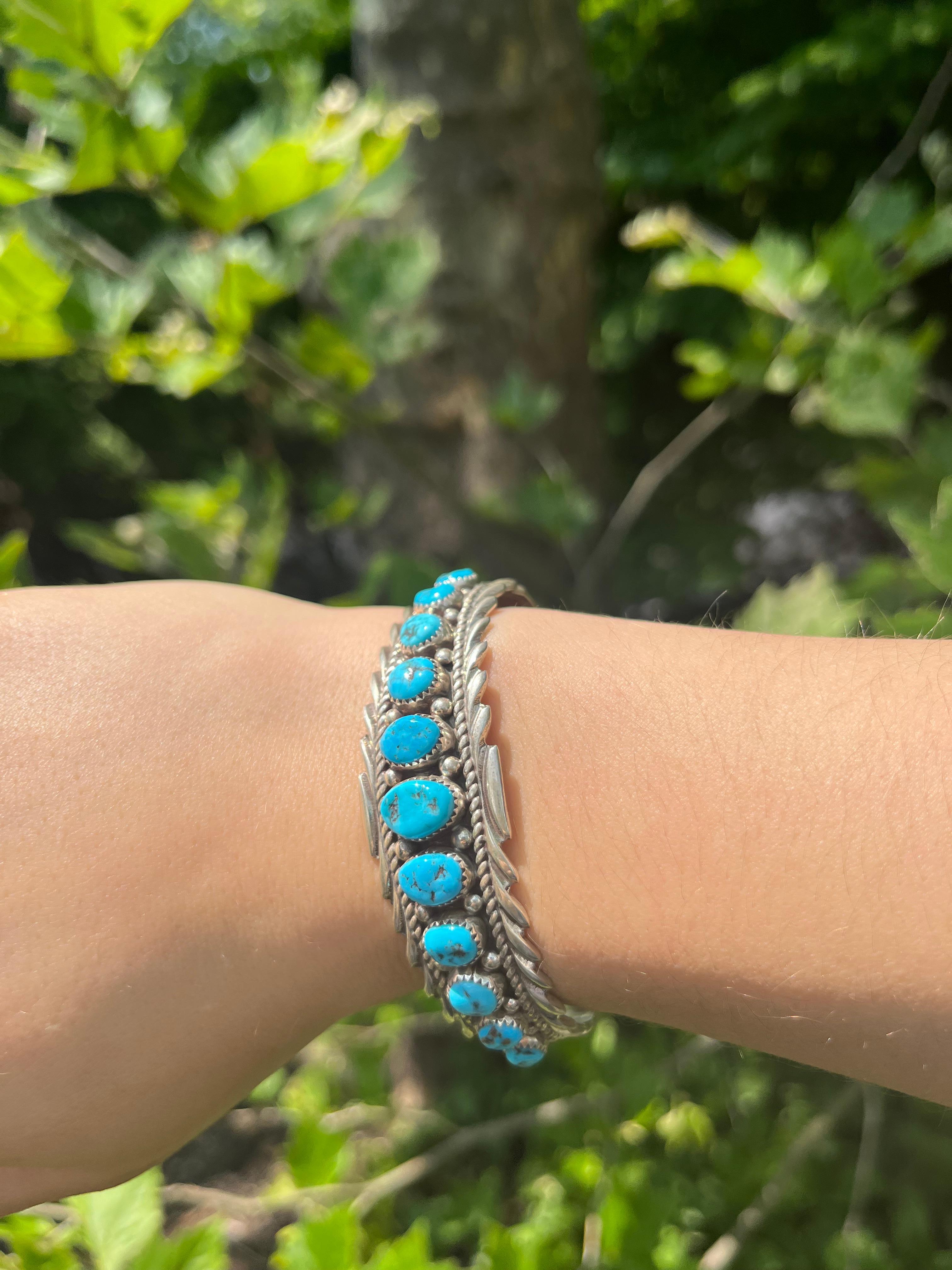 Anthony Brown Sterling Silver & Kingman Turquoise Native American Bracelet Cuff For Sale 2
