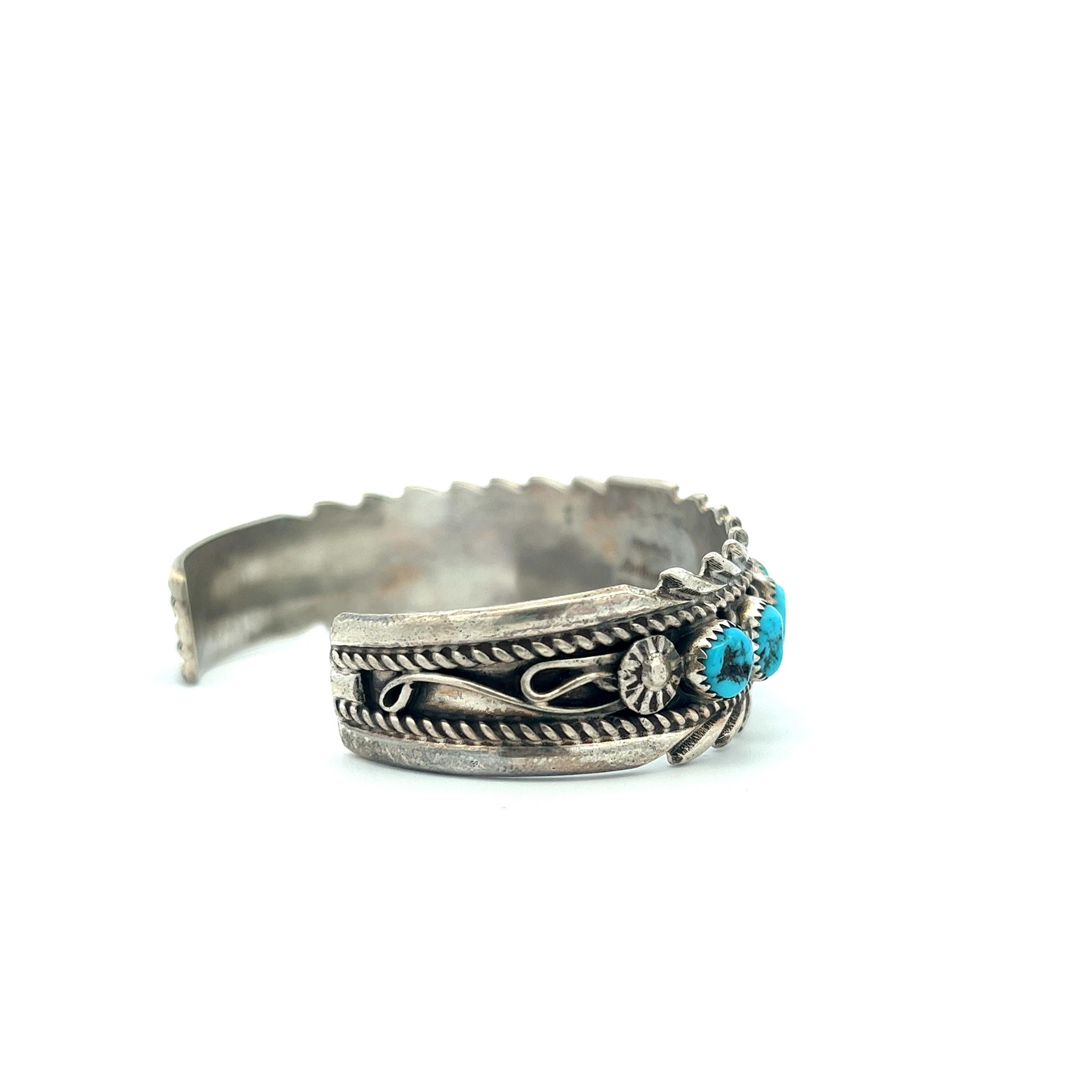 Oval Cut Anthony Brown Sterling Silver & Kingman Turquoise Native American Bracelet Cuff  For Sale