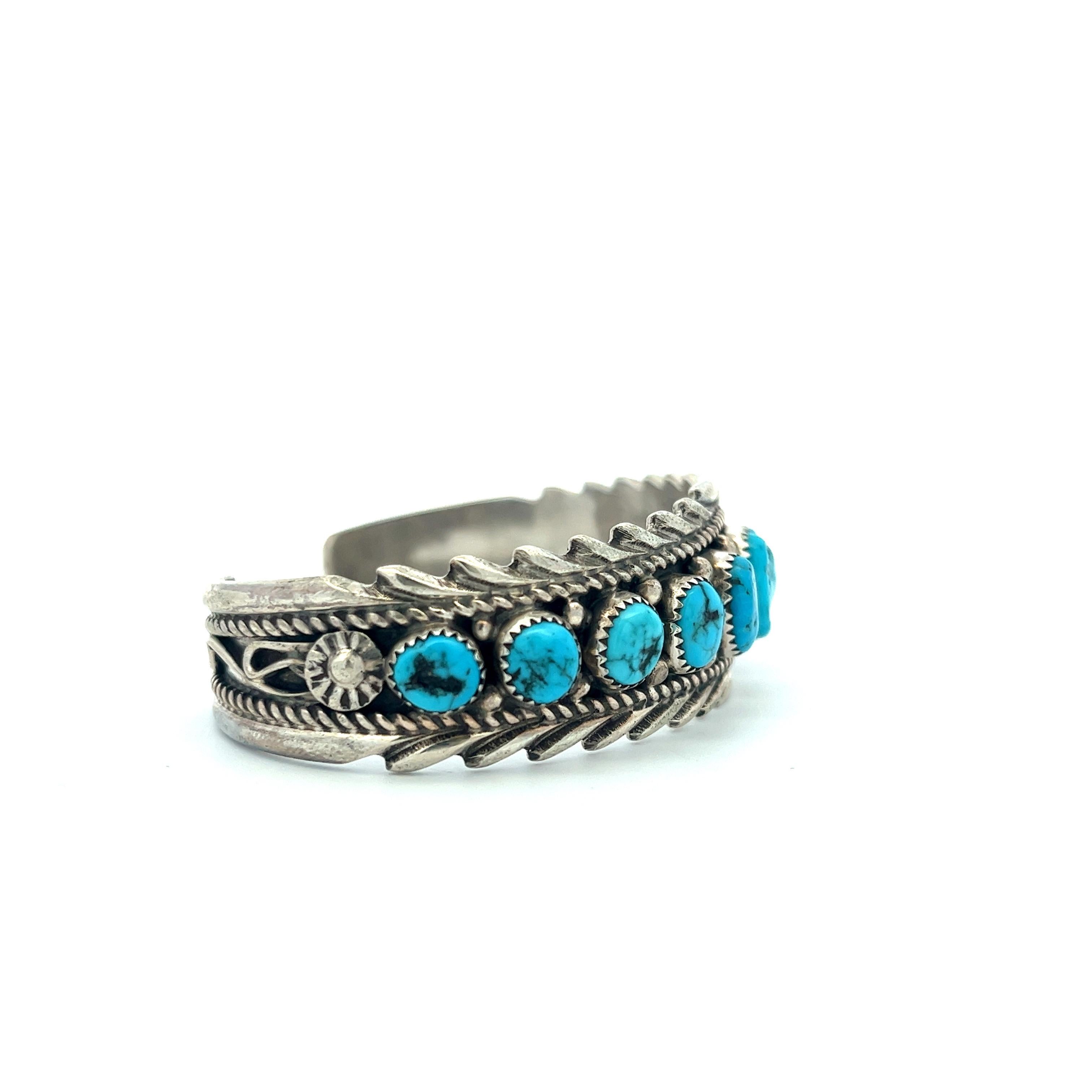 Anthony Brown Sterling Silver & Kingman Turquoise Native American Bracelet Cuff  In Good Condition For Sale In Fairfield, CT