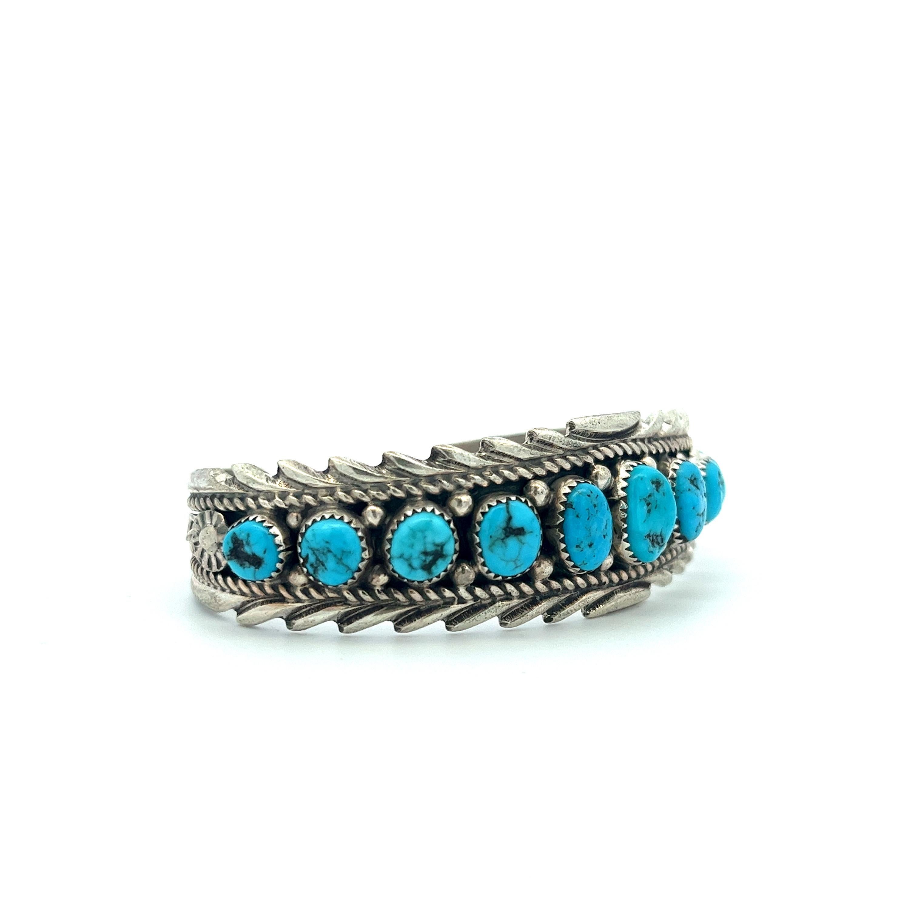 Anthony Brown Sterling Silver & Kingman Turquoise Native American Bracelet Cuff In Good Condition For Sale In Fairfield, CT