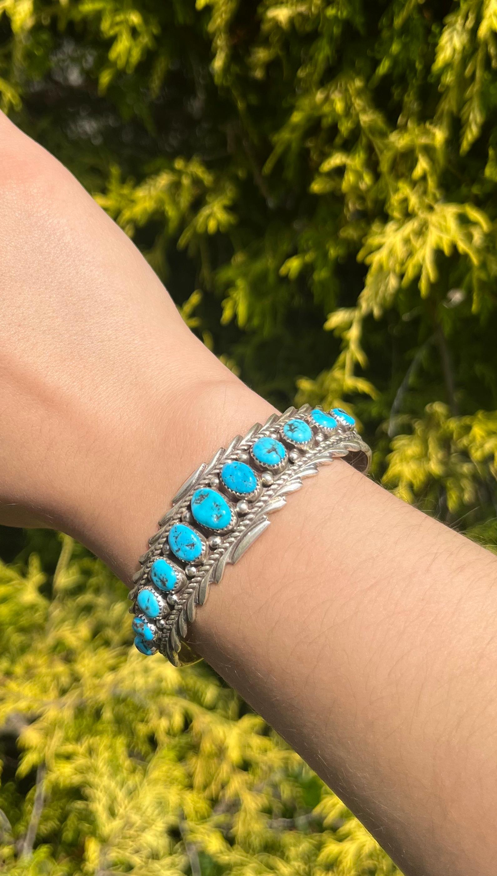 Anthony Brown Sterling Silver & Kingman Turquoise Native American Bracelet Cuff For Sale 1