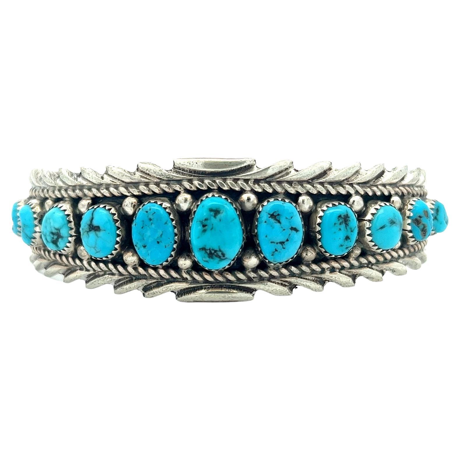 Anthony Brown Sterling Silver & Kingman Turquoise Native American Bracelet Cuff  For Sale