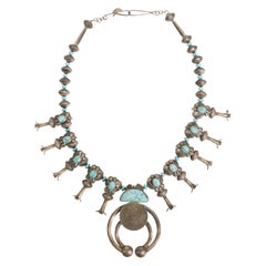 Sterling and Manassa Turquoise Silver Dollar Squash Blossom Necklace