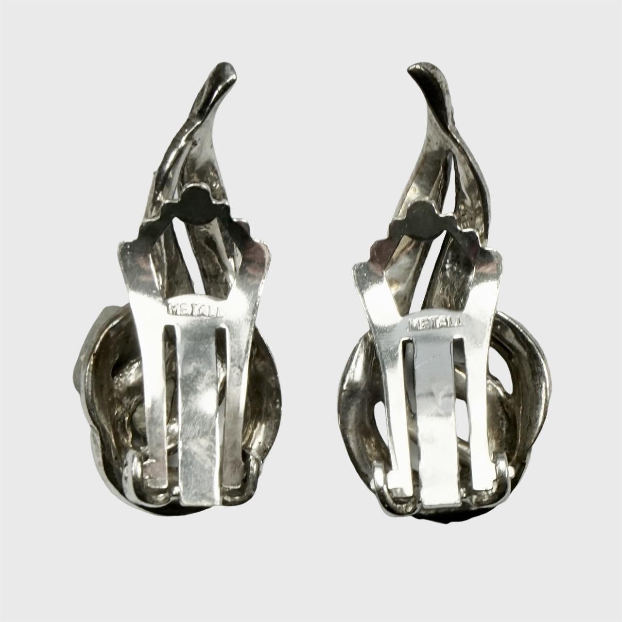Sterling and Marcasite Leaf Design Clip On Earrings In Good Condition For Sale In London, GB