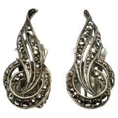 Orecchini a clip in argento e Marcasite con design a foglie